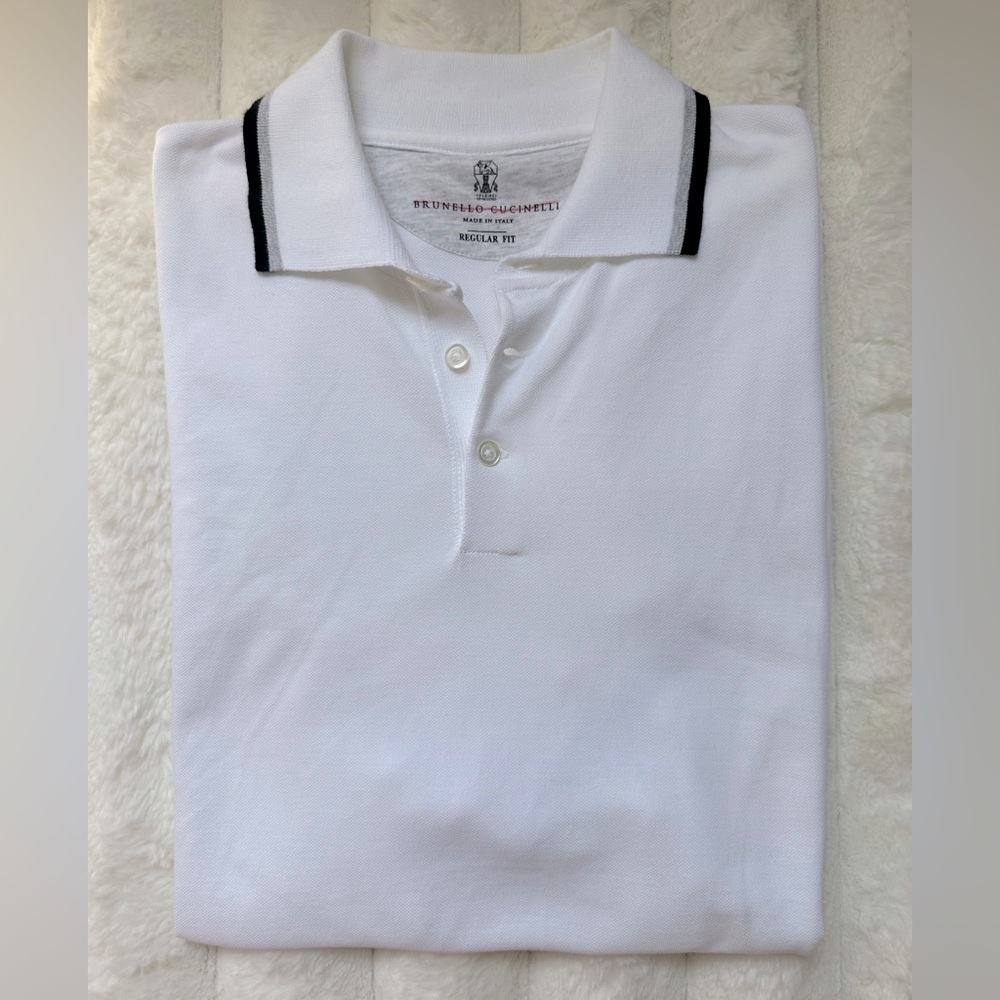 brunello cucinelli white polo - size M